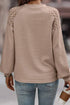 Lace Shoulder Waffle Knit Raglan Long Sleeve Top